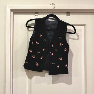 Vintage Embroidered Black Velvet M&S Vest